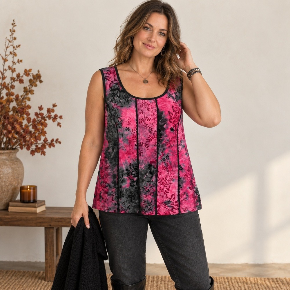 Womens‎ Velvet Burnout Floral Blouse 3X Pink Black Sleeveless Romantic Evening